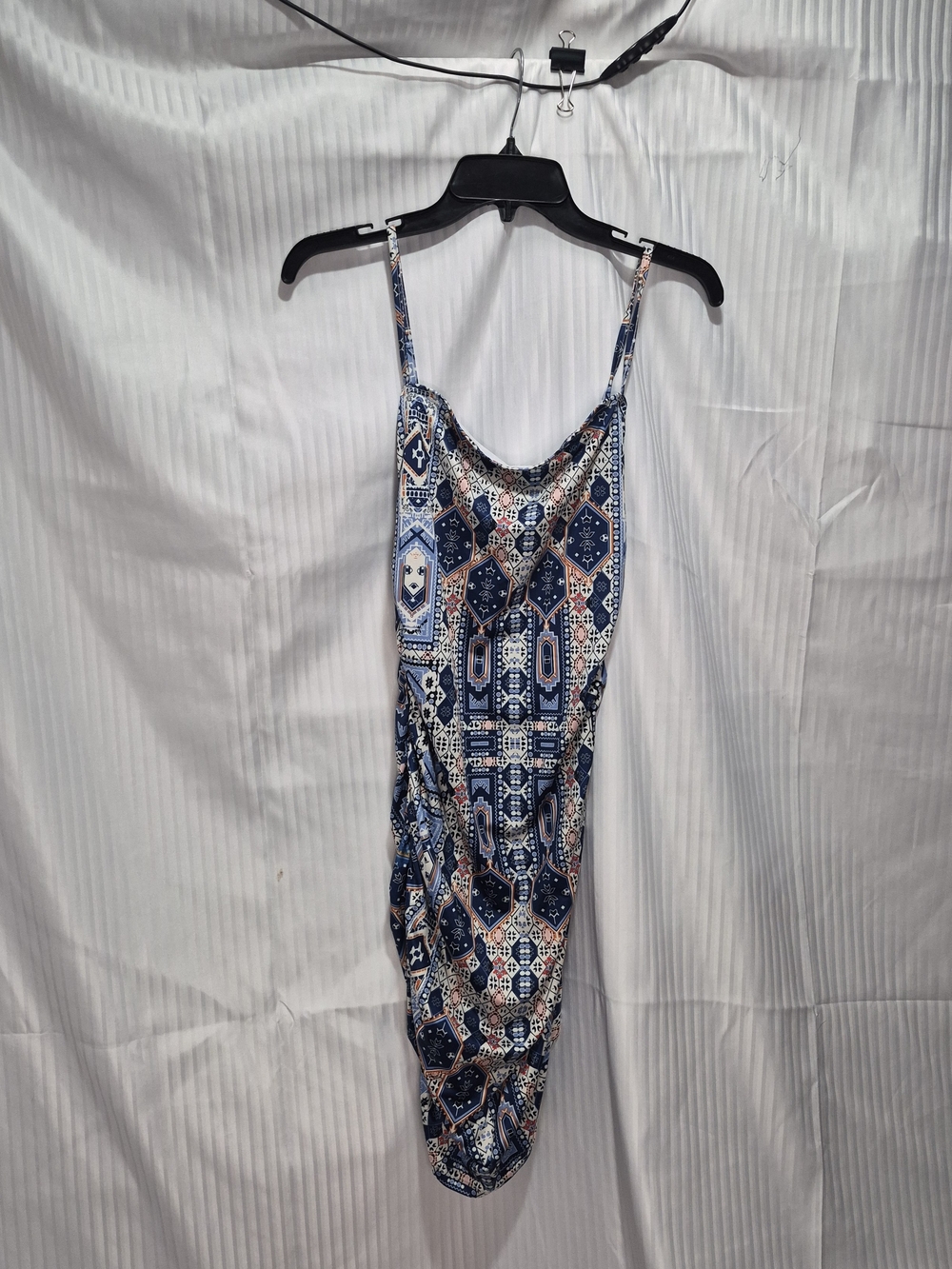 SHEIN Blue White and Tan Printed Neck Mini Body Con Dress Size Small